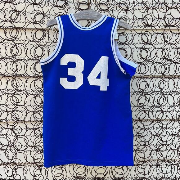 Vint. 60s Hi Style double knit poly blue white Overbrook basketball tank jersey - Picture 2 of 6